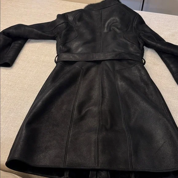 Andrew Marc- Women's Black Shearling Leather Belted Coat/EUC/Size S - Picture 6 of 15